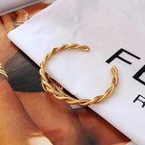 Stainless Steel Waterproof Twist Bracelet Texture Cuff Bangle for Women