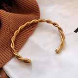 Stainless Steel Waterproof Twist Bracelet Texture Cuff Bangle for Women