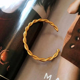 Stainless Steel Waterproof Twist Bracelet Texture Cuff Bangle for Women