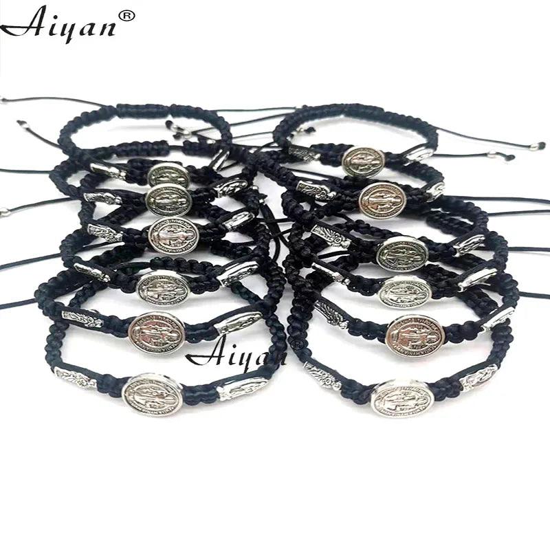 12 Pcs 1.5cm Saint Benedict, Mary, Jude Woven Bracelets for Prayer & Protection