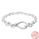 925 Silver Knotted Heart T-Bar Bracelet for European Bracelet