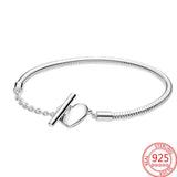 925 Silver Knotted Heart T-Bar Bracelet for European Bracelet