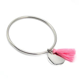 Round Pendant Cord Tassel Bangle Bracelet Stainless Steel