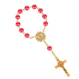 10pcs Pearl Beads Catholic Rosary Communion Bracelet Golden Wings Crucifix