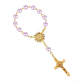 10pcs Pearl Beads Catholic Rosary Communion Bracelet Golden Wings Crucifix