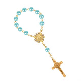10pcs Pearl Beads Catholic Rosary Communion Bracelet Golden Wings Crucifix