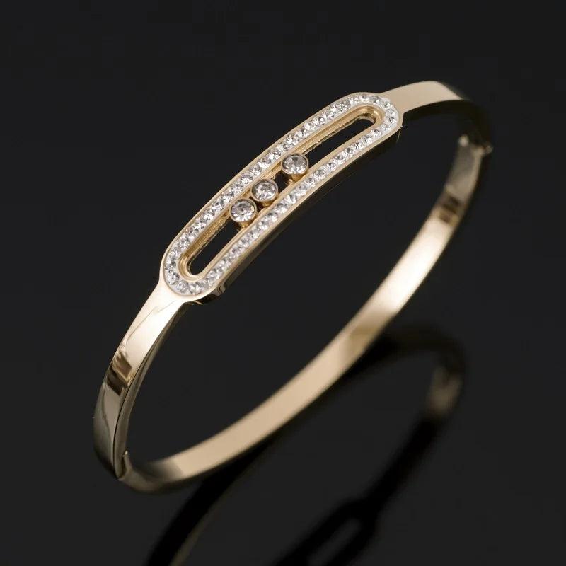 CZ Crystal Gold Stainless Steel Women Bracelet Rhinestone Bangle