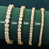 Men's Tennis Link Bracelet 1 Row CZ Chain Hip Hop Jewelry 3mm 4mm