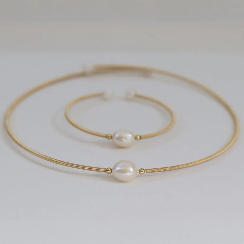 Freshwater Pearl Bracelet Necklace Set Adjustable Charm Jewelry Gift