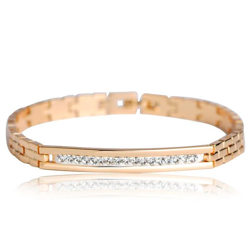 Copper Crystal Bracelet Women Rose Link Pulseiras Stainless Steel Bangles