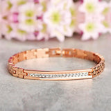 Copper Crystal Bracelet Women Rose Link Pulseiras Stainless Steel Bangles