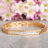 Copper Crystal Bracelet Women Rose Link Pulseiras Stainless Steel Bangles