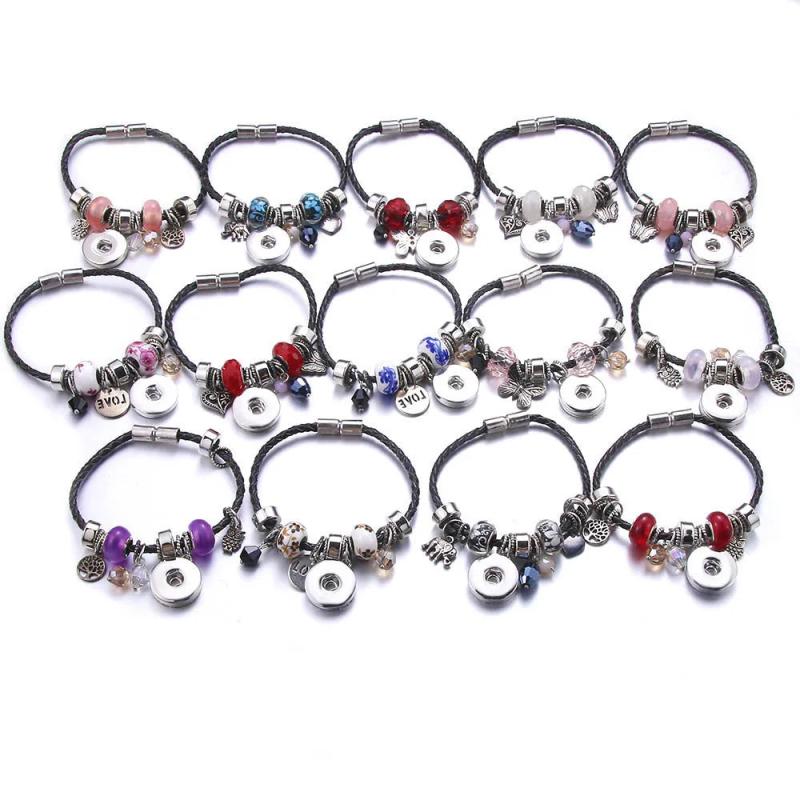 10pcs Snap Beads Leather Snap Button Bracelet for Women