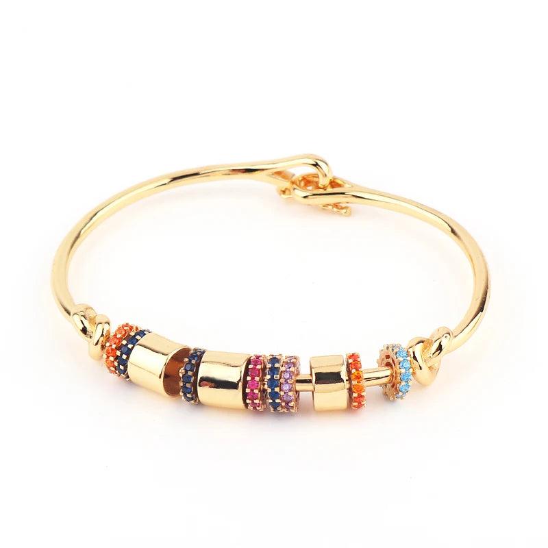 Charm Rainbow Bangles Copper Zirconia Rhinestone Cuff Bangle 18k Jewelry
