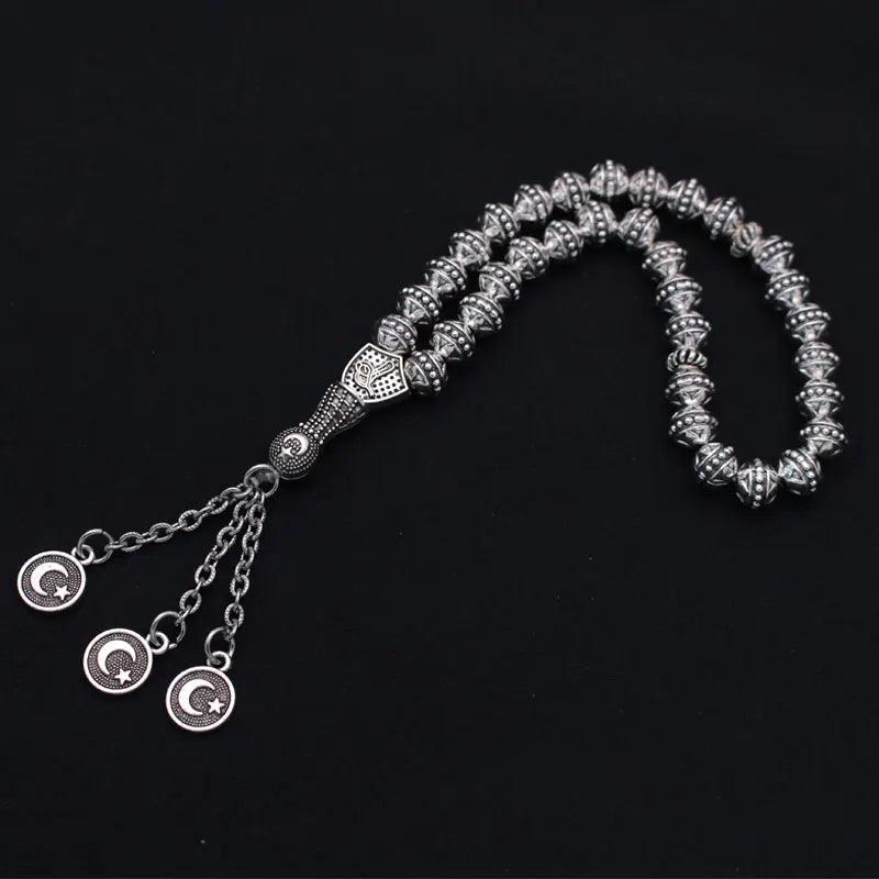 Ottoman Crescent Moon Star Amulet 33 Beads Muslim Tasbih Bracelet