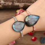 Labradorite Drop Beads Cuff Bracelet Beauty Teardrop Stone Bangle
