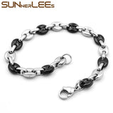 316L Stainless Steel Coffee Beans Link Chain Bracelet Silver Plated SC13