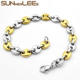 316L Stainless Steel Coffee Beans Link Chain Bracelet Silver Plated SC13