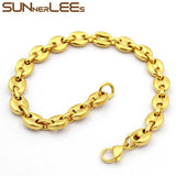 316L Stainless Steel Coffee Beans Link Chain Bracelet Silver Plated SC13
