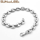 316L Stainless Steel Coffee Beans Link Chain Bracelet Silver Plated SC13