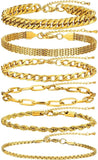 9pcs Stainless Steel Chain Bracelet Set Gold/Silver Cuban Link Adjustable