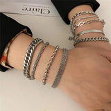 9pcs Stainless Steel Chain Bracelet Set Gold/Silver Cuban Link Adjustable