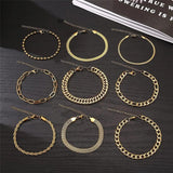 9pcs Stainless Steel Chain Bracelet Set Gold/Silver Cuban Link Adjustable