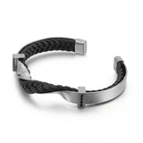Men's Stainless Steel Leather Zircon Bracelet Twisted Surface Shape