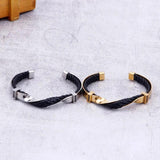 Men's Stainless Steel Leather Zircon Bracelet Twisted Surface Shape