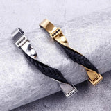 Men's Stainless Steel Leather Zircon Bracelet Twisted Surface Shape