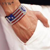 Classic US Flag Pattern Rhinestone Bracelet Unisex Bangle