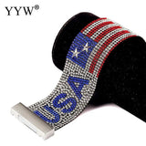 Classic US Flag Pattern Rhinestone Bracelet Unisex Bangle