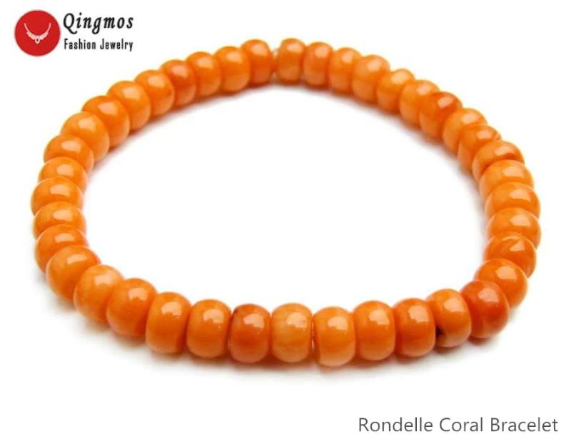 Qingmos Natural Coral Bracelet 10-11mm Slice Elastic Bracelet