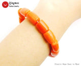 Qingmos Natural Coral Bracelet 10-11mm Slice Elastic Bracelet