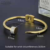 CZ Crystals Arrow Cuff Bracelet Stainless Steel Bangles Women Punk Jewelry