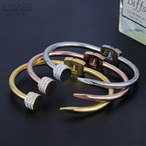 CZ Crystals Arrow Cuff Bracelet Stainless Steel Bangles Women Punk Jewelry