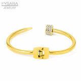 CZ Crystals Arrow Cuff Bracelet Stainless Steel Bangles Women Punk Jewelry