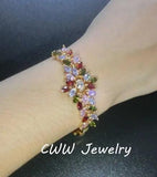 CWWZircons Flower Charm Bracelet Yellow Red Green CZ Women CB073