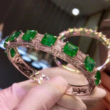 Platinum Plated Emerald Diamond Flower Bracelets Wedding Engagement