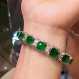 Platinum Plated Emerald Diamond Flower Bracelets Wedding Engagement