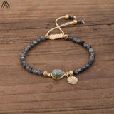 Labradorite Stone Water Drop Beads Bracelet 4mm Knot Braided Women Boho Jewelry