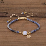 Labradorite Stone Water Drop Beads Bracelet 4mm Knot Braided Women Boho Jewelry