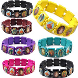 16Pcs Multicolor Jesus Wood Bracelets Wooden Saints Rosary Religious Gift