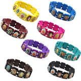 16Pcs Multicolor Jesus Wood Bracelets Wooden Saints Rosary Religious Gift
