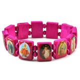 16Pcs Multicolor Jesus Wood Bracelets Wooden Saints Rosary Religious Gift