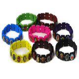 16Pcs Multicolor Jesus Wood Bracelets Wooden Saints Rosary Religious Gift