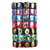 16Pcs Multicolor Jesus Wood Bracelets Wooden Saints Rosary Religious Gift