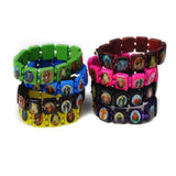 16Pcs Multicolor Jesus Wood Bracelets Wooden Saints Rosary Religious Gift