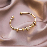 French CZ Stone Brass Bangles for Women Ladies Geometric Cross Adjustable