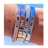 Zironia Stone Turnable Bangles Crystal Bracelet U Buckle Men Jewelry